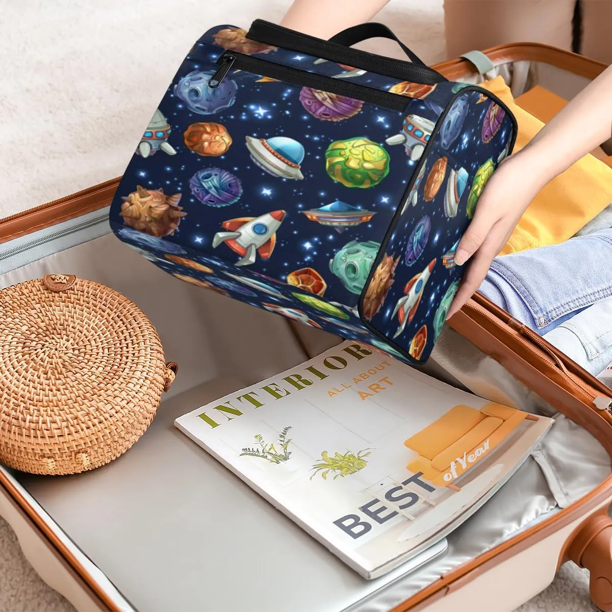 Spacecraft Hanging Toiletry Bag for Men Women Travel Cosmetic Makeup Organizer Bag Water Resistant Large Portable Wash Case for Accessories, Toiletries, Cosmetics
