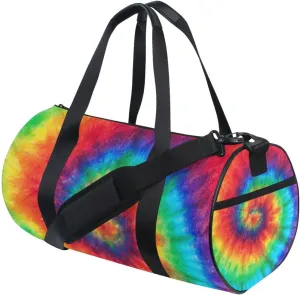 Spiral Tie Dye Colorful Rainbow Hippie Pattern on Fabric Portable Gym Bag, Travel Bag, Luggage bag, Sports Bag, Toiletry Bag with Handles, Detachable Shoulder Strap 17.6 x 9 x 9 inch