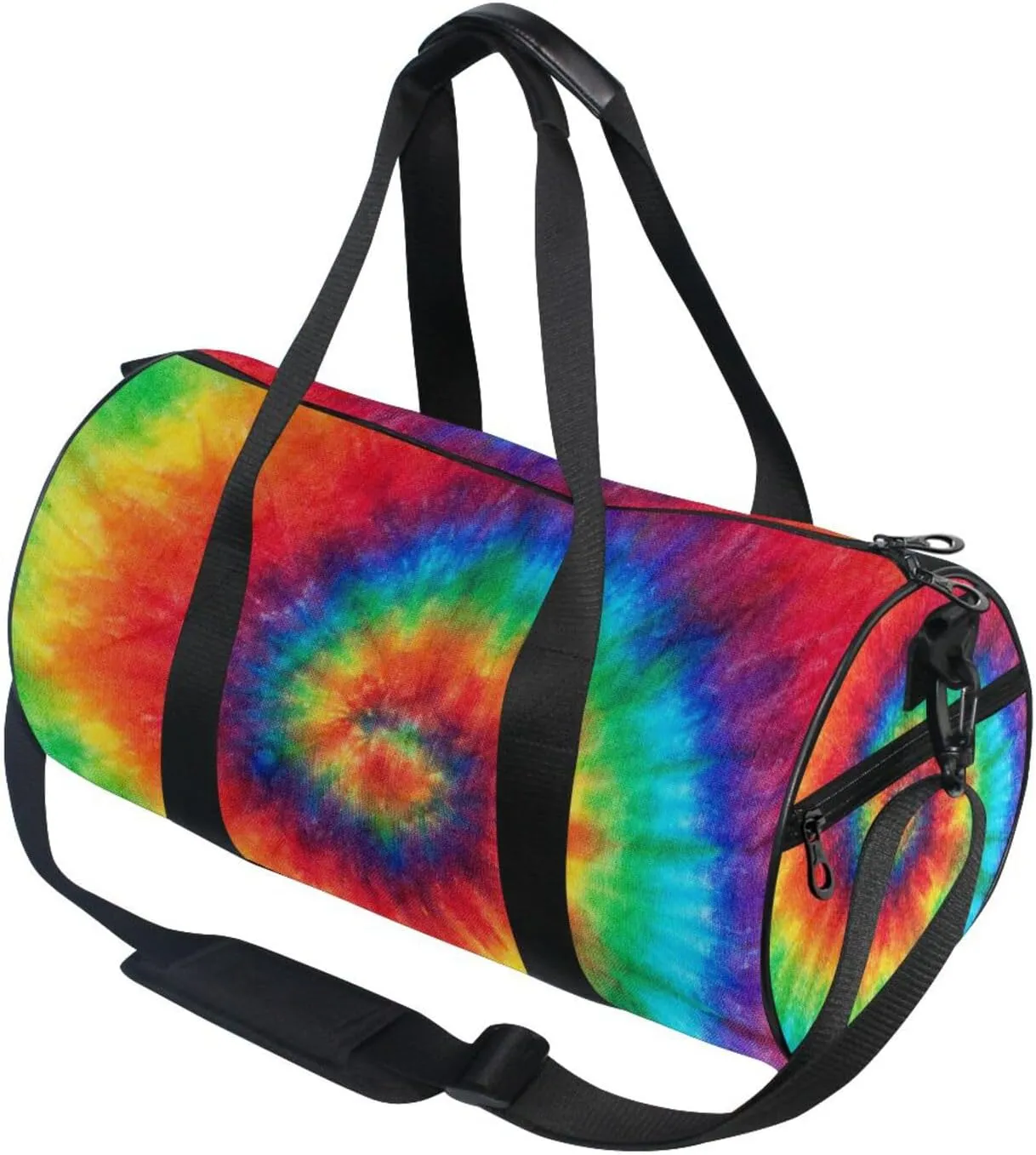 Spiral Tie Dye Colorful Rainbow Hippie Pattern on Fabric Portable Gym Bag, Travel Bag, Luggage bag, Sports Bag, Toiletry Bag with Handles, Detachable Shoulder Strap 17.6 x 9 x 9 inch