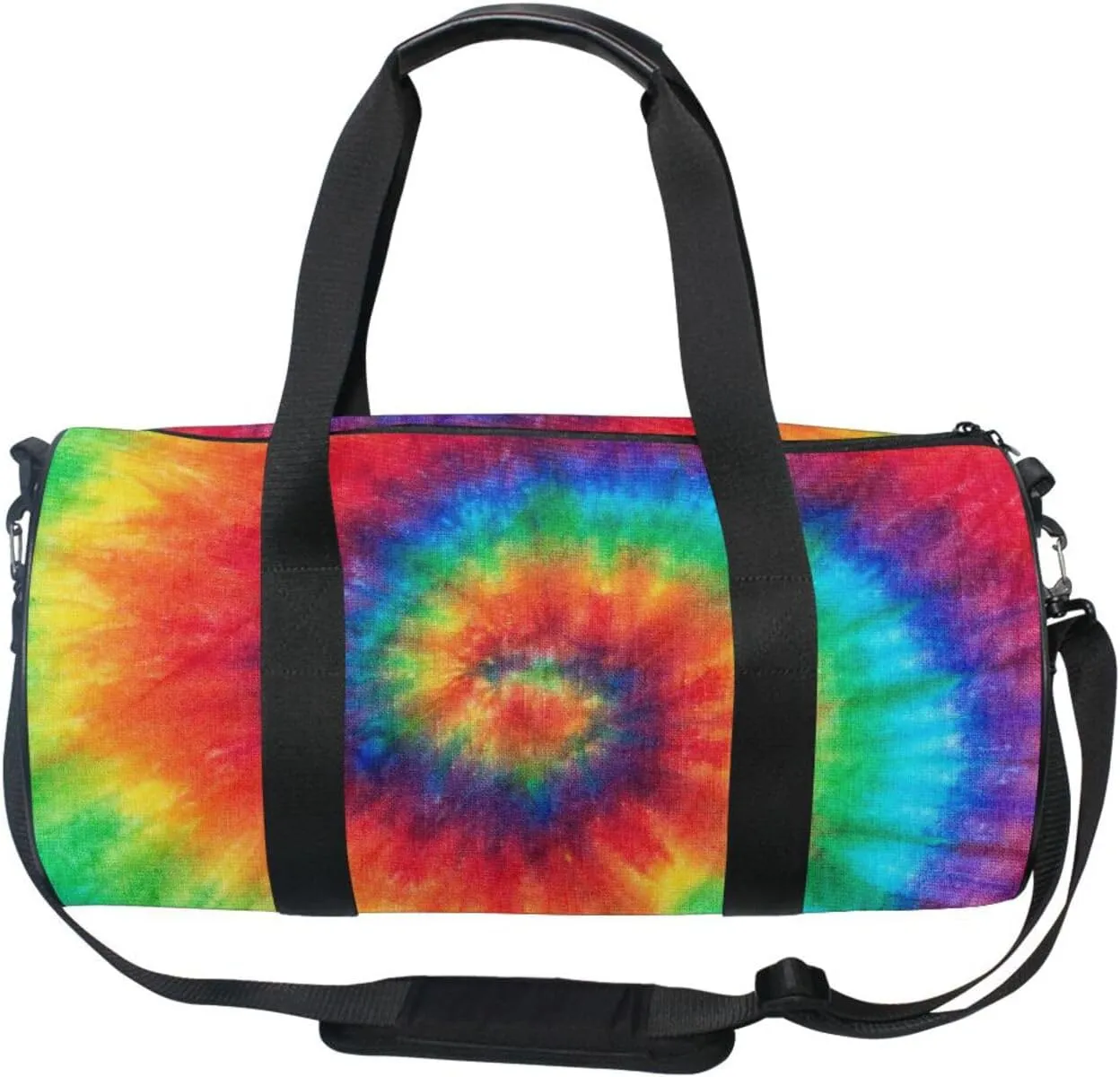 Spiral Tie Dye Colorful Rainbow Hippie Pattern on Fabric Portable Gym Bag, Travel Bag, Luggage bag, Sports Bag, Toiletry Bag with Handles, Detachable Shoulder Strap 17.6 x 9 x 9 inch