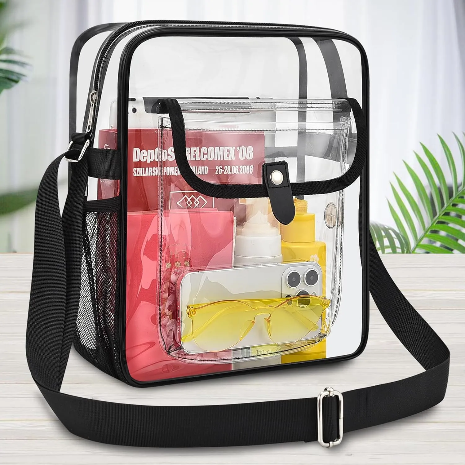 SPODEARS Clear Crossbody Bag for Stadium Events & Concerts - Adjustable Shoulder Strap Purse with 1 Bottle Holder
