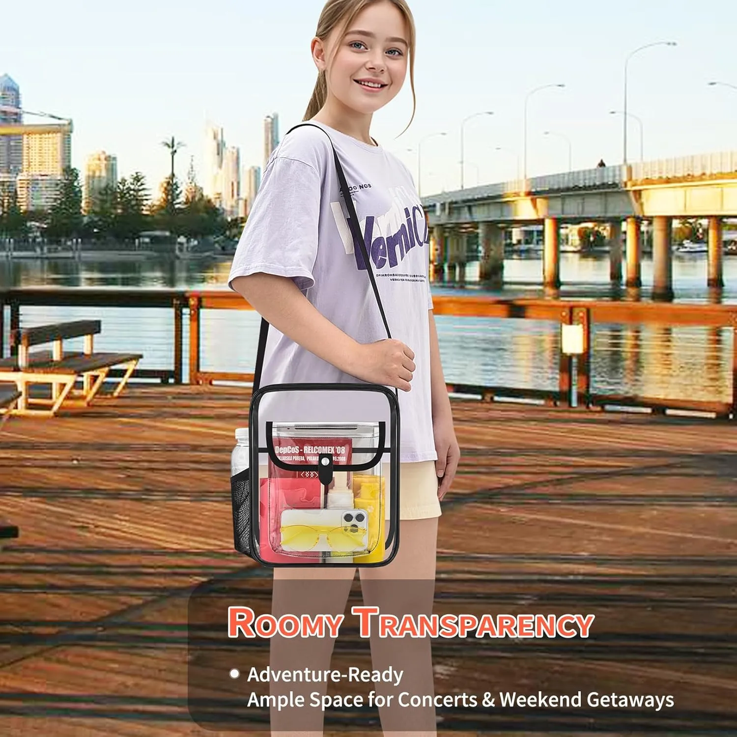 SPODEARS Clear Crossbody Bag for Stadium Events & Concerts - Adjustable Shoulder Strap Purse with 1 Bottle Holder