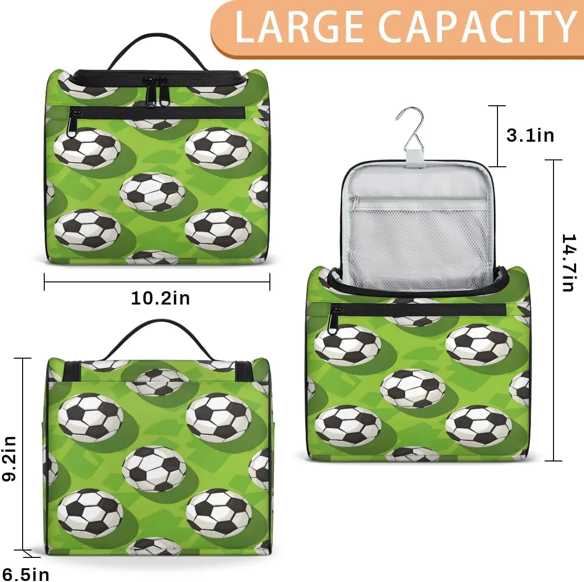 Sport Soccer Ball Travel Toiletry Bag for Women Large Capacity Wide-open Makeup Organizer Cosmetic Travel Bags for Toiletries