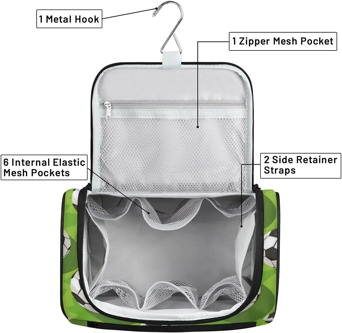 Sport Soccer Ball Travel Toiletry Bag for Women Large Capacity Wide-open Makeup Organizer Cosmetic Travel Bags for Toiletries