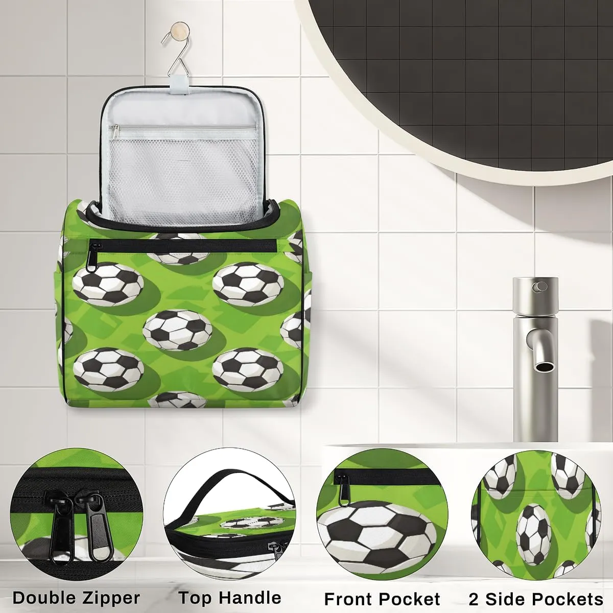 Sport Soccer Ball Travel Toiletry Bag for Women Large Capacity Wide-open Makeup Organizer Cosmetic Travel Bags for Toiletries