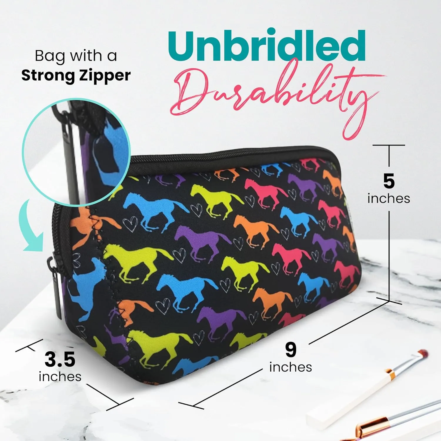 Sportybella Makeup Bag for Horse Lovers - Waterproof Toiletry Organizer, Equestrian Gift for Women, Travel Cosmetic Bag, Horse Accessories