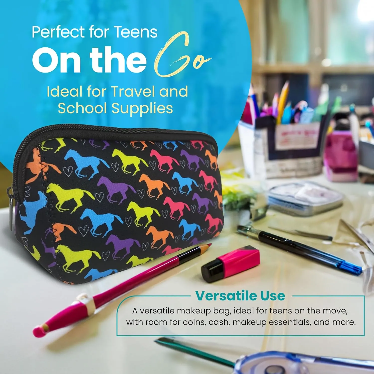 Sportybella Makeup Bag for Horse Lovers - Waterproof Toiletry Organizer, Equestrian Gift for Women, Travel Cosmetic Bag, Horse Accessories