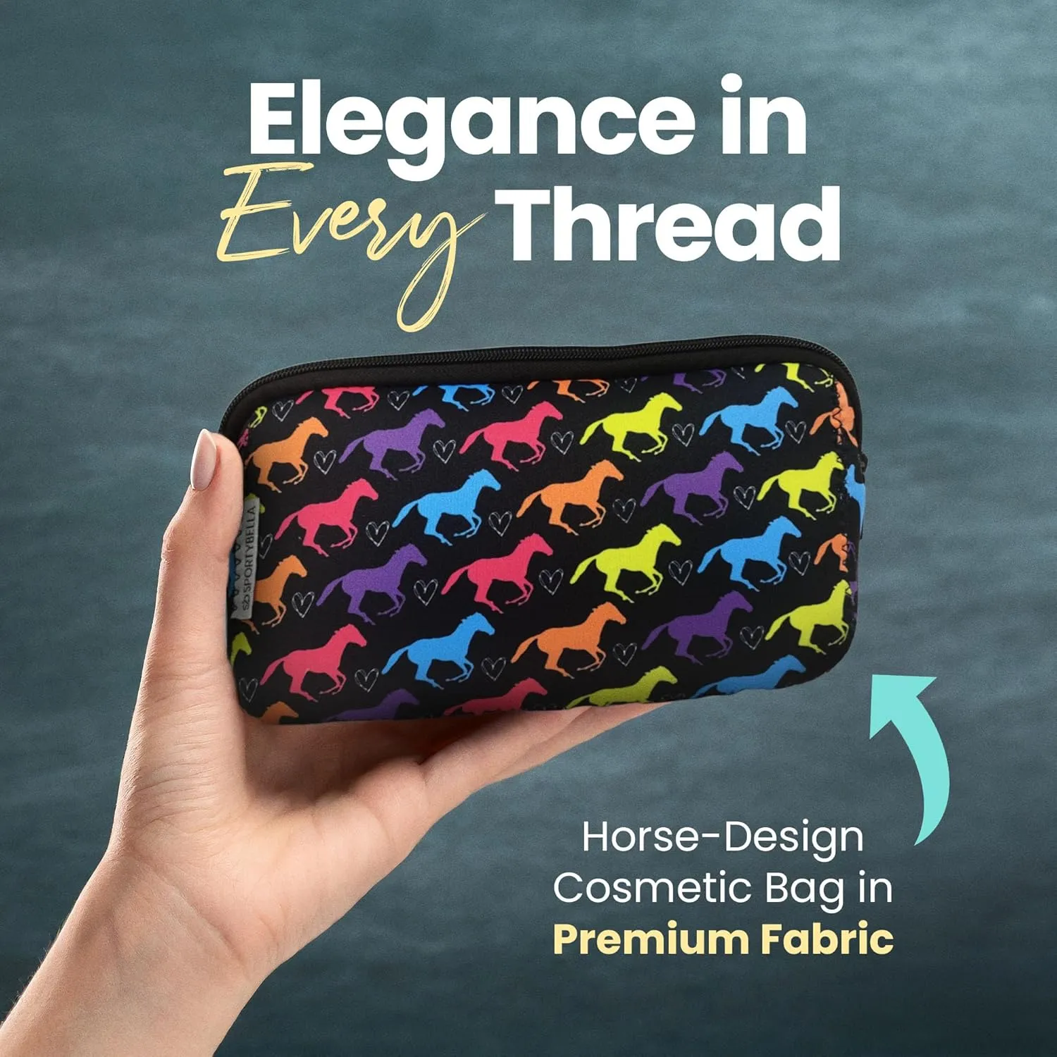 Sportybella Makeup Bag for Horse Lovers - Waterproof Toiletry Organizer, Equestrian Gift for Women, Travel Cosmetic Bag, Horse Accessories