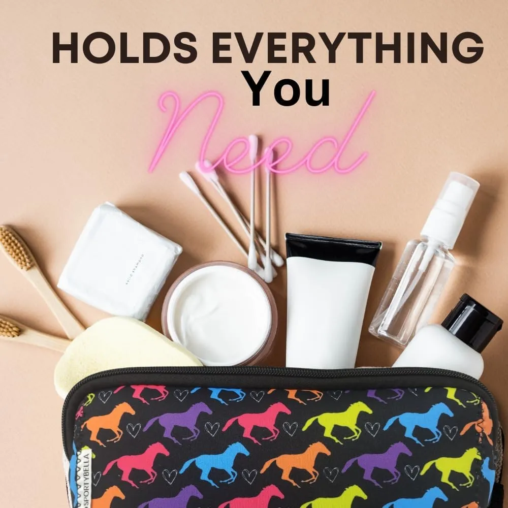 Sportybella Makeup Bag for Horse Lovers - Waterproof Toiletry Organizer, Equestrian Gift for Women, Travel Cosmetic Bag, Horse Accessories