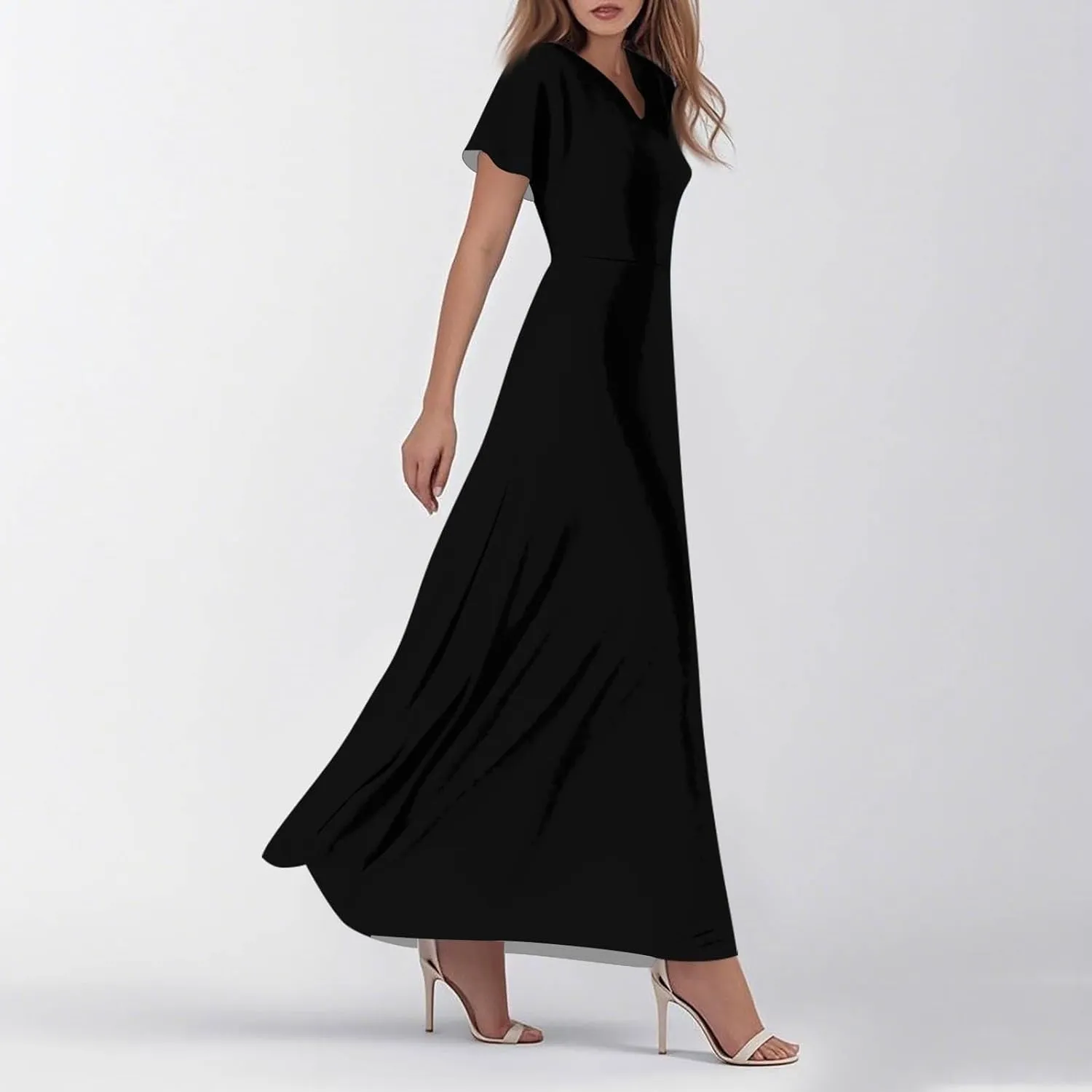 Spring Dresses for Women 2025 Floral V Neck Wrap Short Sleeve Dress Flowy Ruffle Elegant Casual Wedding Guest Dresses