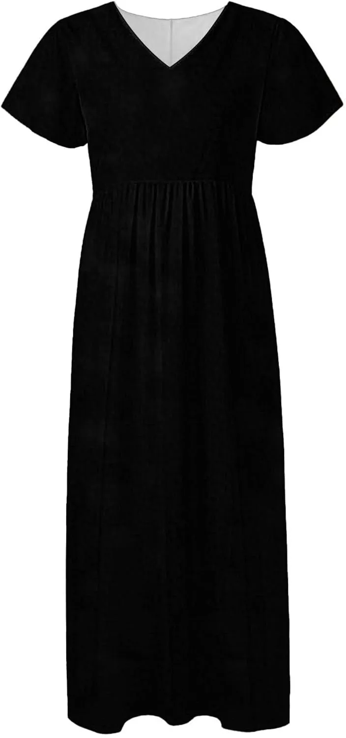 Spring Dresses for Women 2025 Floral V Neck Wrap Short Sleeve Dress Flowy Ruffle Elegant Casual Wedding Guest Dresses