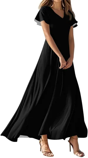 Spring Dresses for Women 2025 Floral V Neck Wrap Short Sleeve Dress Flowy Ruffle Elegant Casual Wedding Guest Dresses