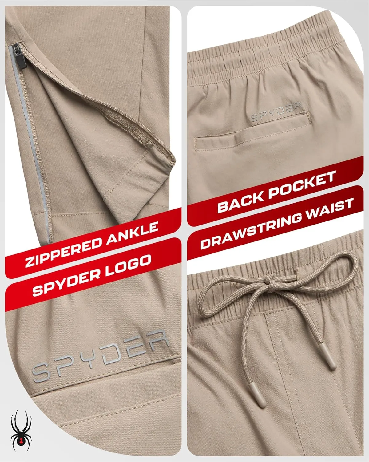 Spyder Mens Sweatpants - Athletic Nylon Stretch Pull On Workout Mens Jogger Pants with Drawstring and Pockets (Sizes: S-XL)