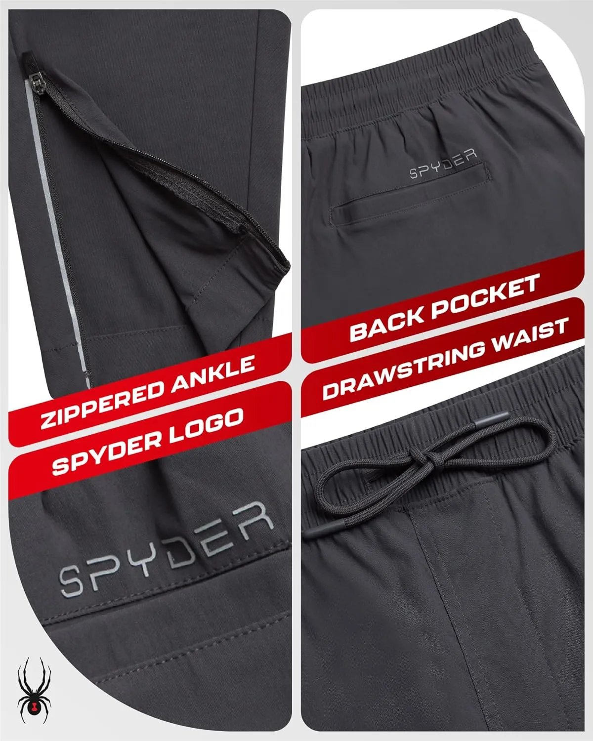 Spyder Mens Sweatpants - Athletic Nylon Stretch Pull On Workout Mens Jogger Pants with Drawstring and Pockets (Sizes: S-XL)