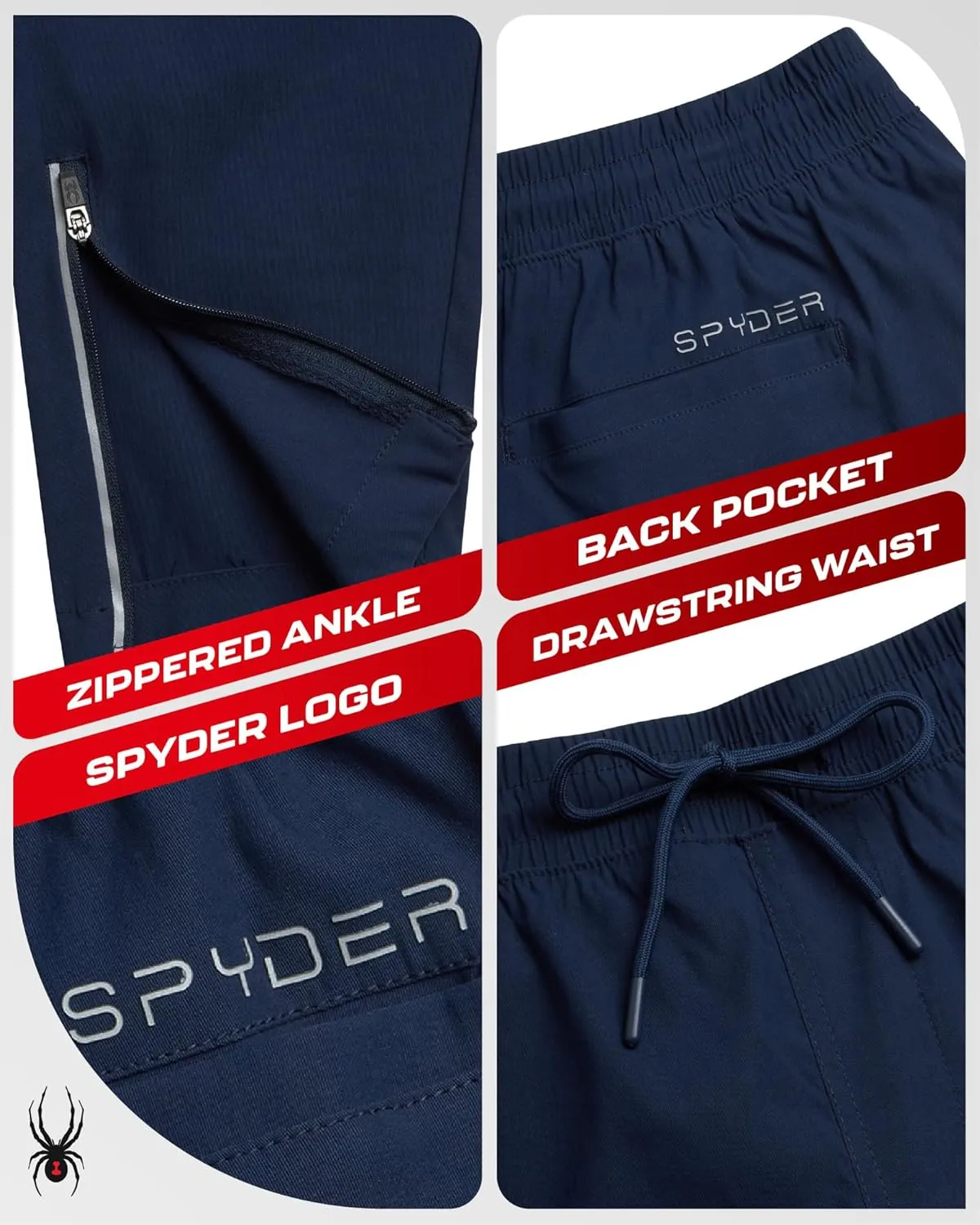 Spyder Mens Sweatpants - Athletic Nylon Stretch Pull On Workout Mens Jogger Pants with Drawstring and Pockets (Sizes: S-XL)