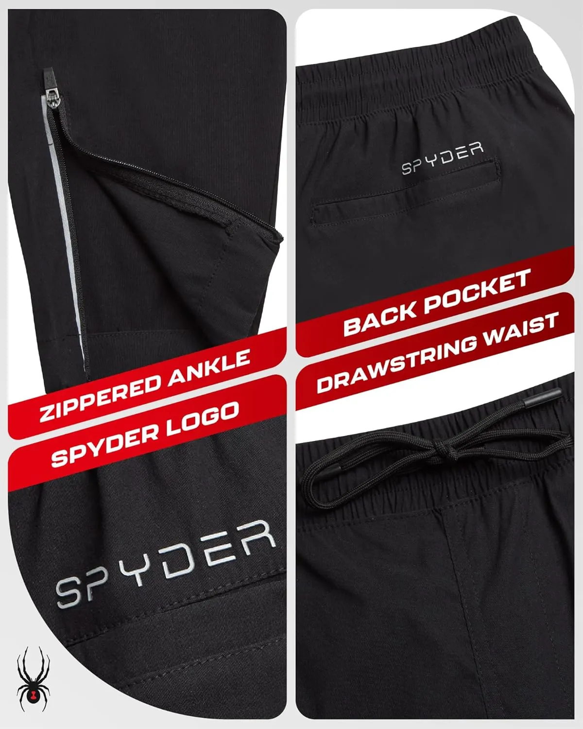 Spyder Mens Sweatpants - Athletic Nylon Stretch Pull On Workout Mens Jogger Pants with Drawstring and Pockets (Sizes: S-XL)