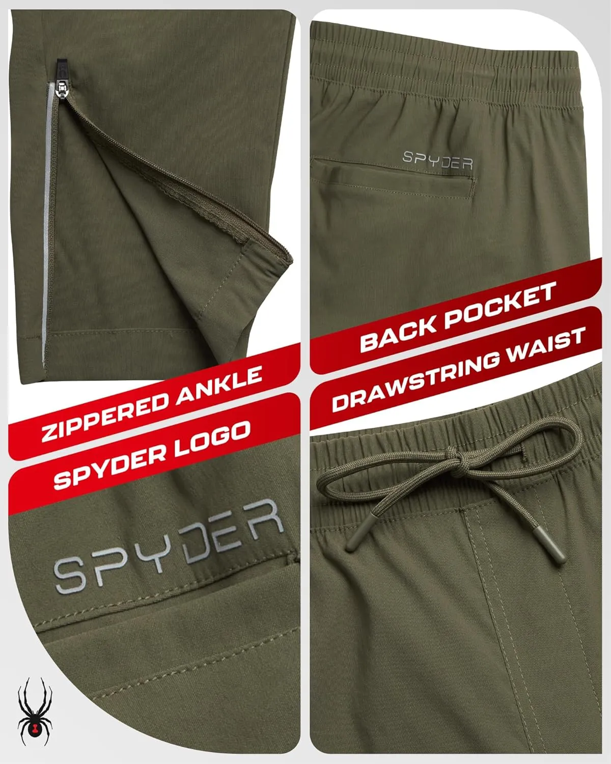 Spyder Mens Sweatpants - Athletic Nylon Stretch Pull On Workout Mens Jogger Pants with Drawstring and Pockets (Sizes: S-XL)