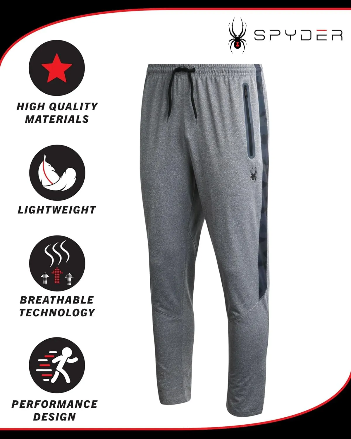 Spyder Mens Sweatpants with Pockets - Athletic Performance Tech Joggers for Men, Terry Workout Pants for Gym, Running, Hiking
