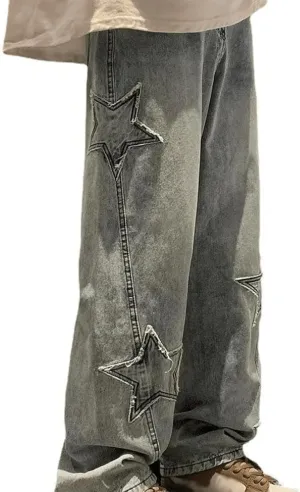 Star Graphics Jeans for Men and Women Y2K Casual Baggy Jeans with Star Design Streetwear Pants
