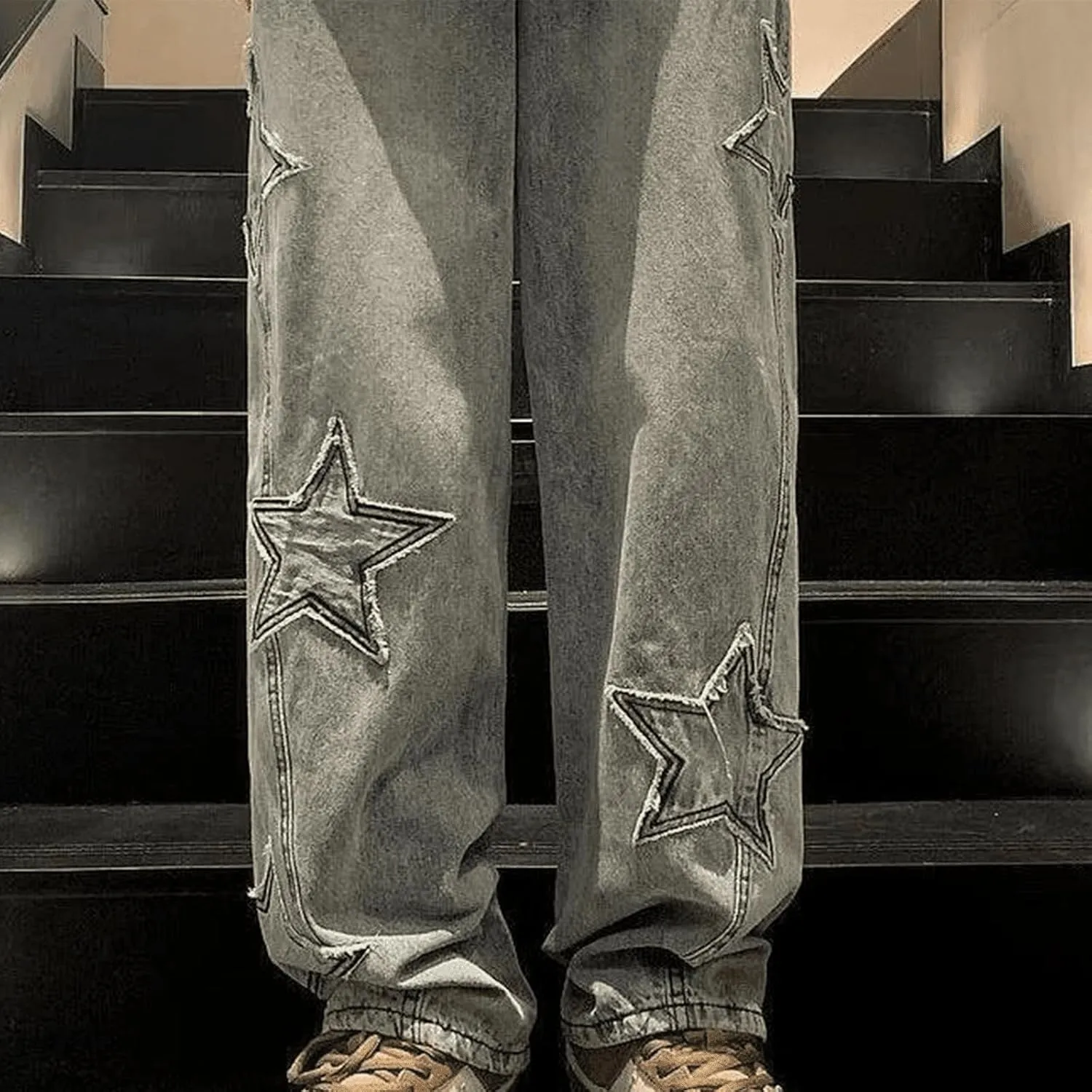 Star Graphics Jeans for Men and Women Y2K Casual Baggy Jeans with Star Design Streetwear Pants