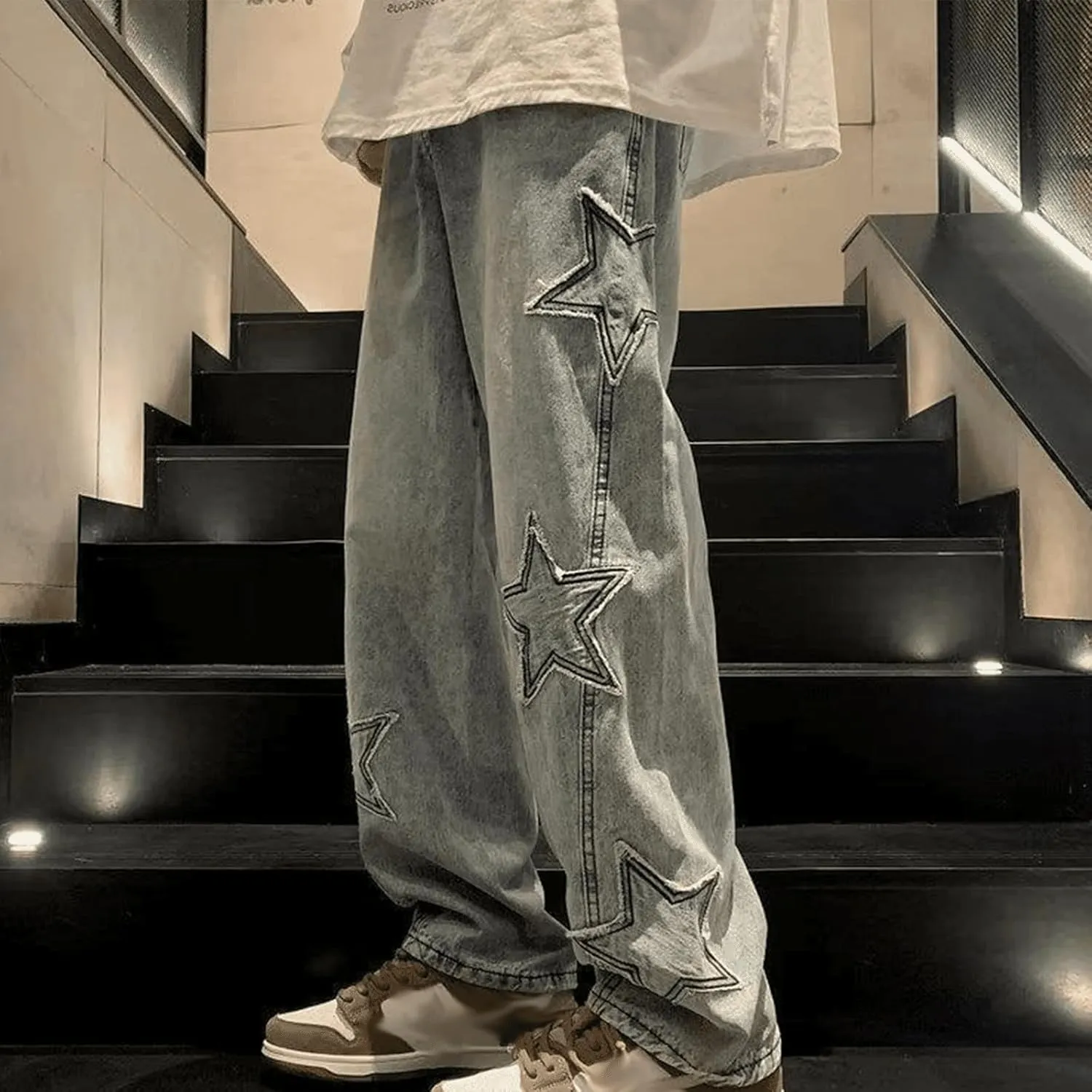 Star Graphics Jeans for Men and Women Y2K Casual Baggy Jeans with Star Design Streetwear Pants