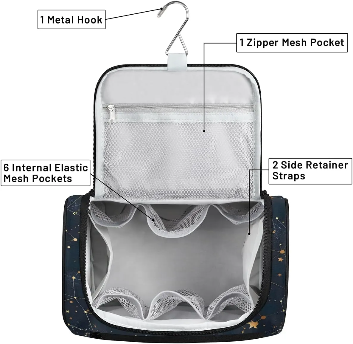 Starry Universe Constellation Galaxy Space Travel Toiletry Bag for Men and Women, Large Hanging Makeup Bag Organizer Toiletries Bag for Travel, Cosmetic Bag with Handle