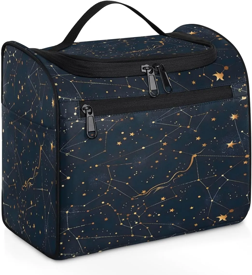Starry Universe Constellation Galaxy Space Travel Toiletry Bag for Men and Women, Large Hanging Makeup Bag Organizer Toiletries Bag for Travel, Cosmetic Bag with Handle