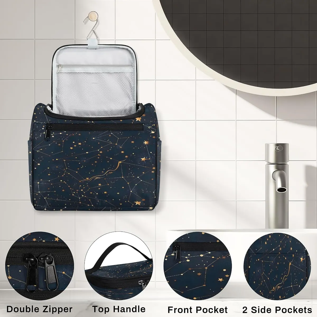 Starry Universe Constellation Galaxy Space Travel Toiletry Bag for Men and Women, Large Hanging Makeup Bag Organizer Toiletries Bag for Travel, Cosmetic Bag with Handle