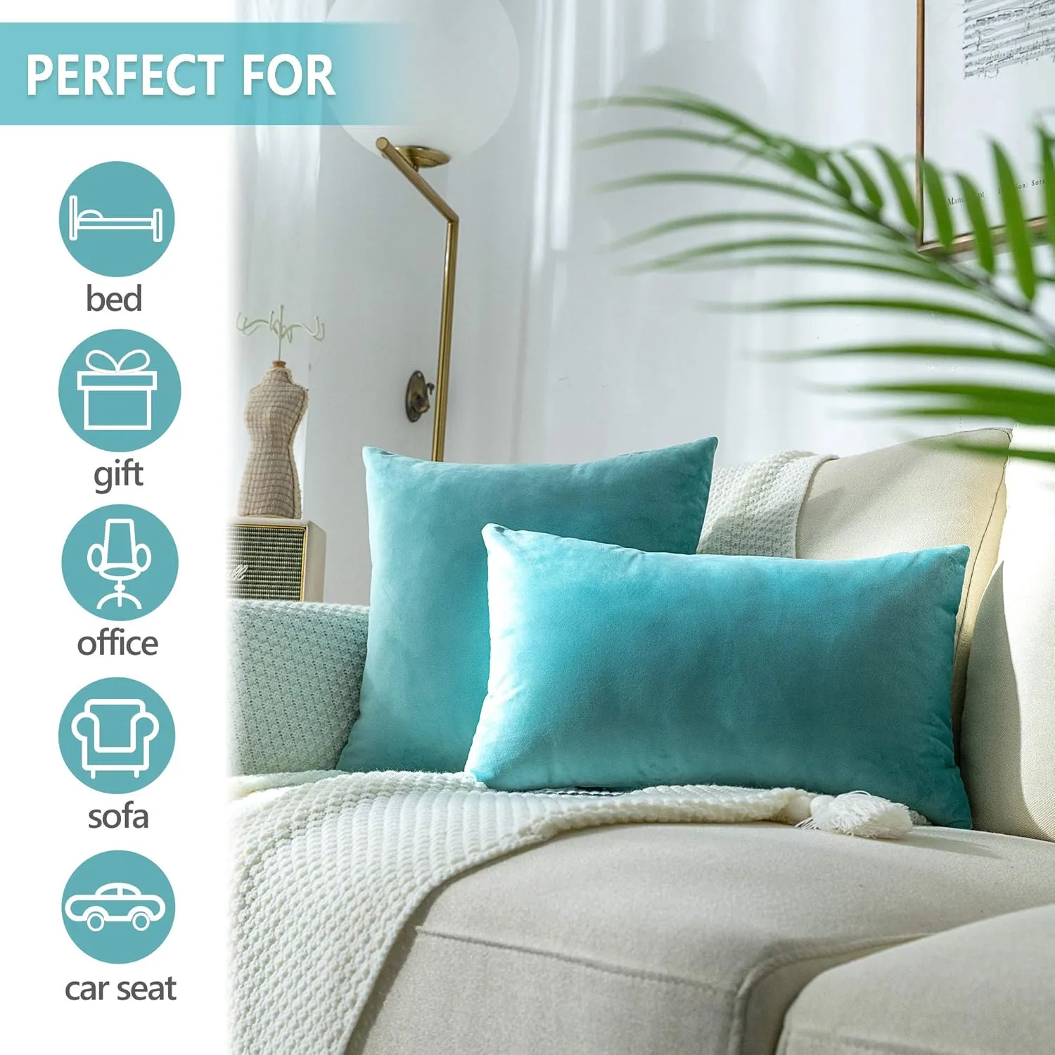 Stellhome Super Soft Velvet Cushion Covers Square Decorative Throw Pillow Covers for Bed Couch Sofa Bench, 20 x 20 inch (50 cm), Dark Cyan, Pack of 2