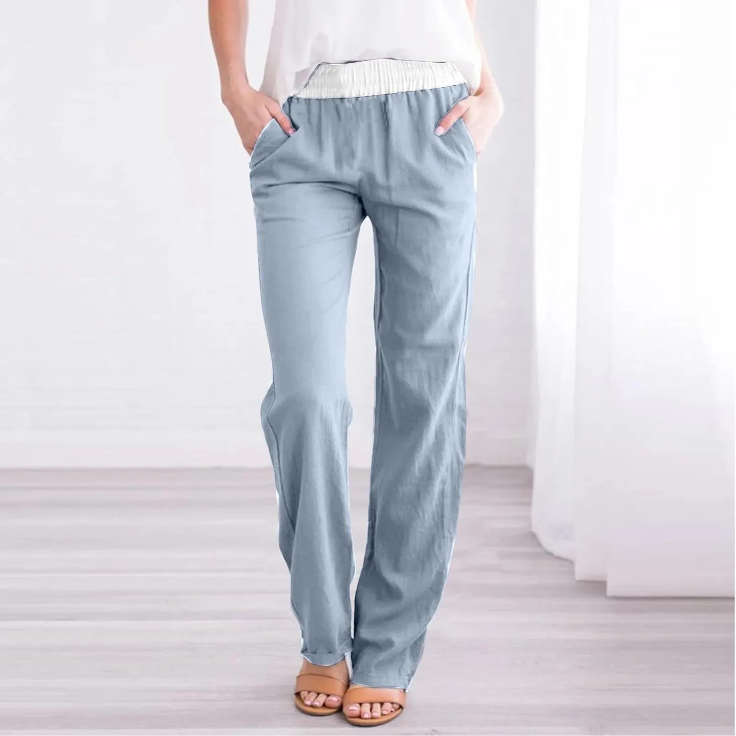 Straight Leg Pants for Women Dressy Casual 2024 Elastic High Waist Sweatpants Long Lounge Pant Trousers with Pockets