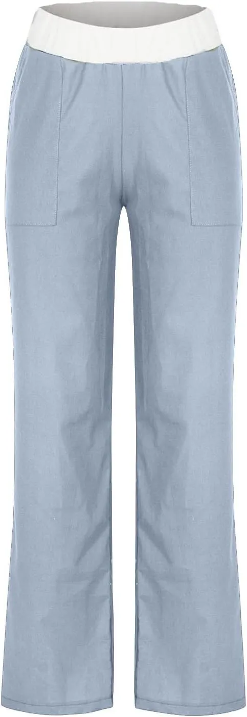 Straight Leg Pants for Women Dressy Casual 2024 Elastic High Waist Sweatpants Long Lounge Pant Trousers with Pockets