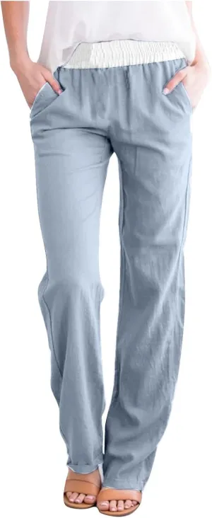 Straight Leg Pants for Women Dressy Casual 2024 Elastic High Waist Sweatpants Long Lounge Pant Trousers with Pockets