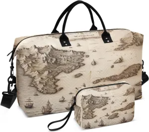 Straits Seascape Map Sports Gym Bag for Women Men Travel Duffel Bag Weekend Overnight Carry on Bag with Toiletry Bag Training Handbag for Swimming Yoga Workout Plane Hospital