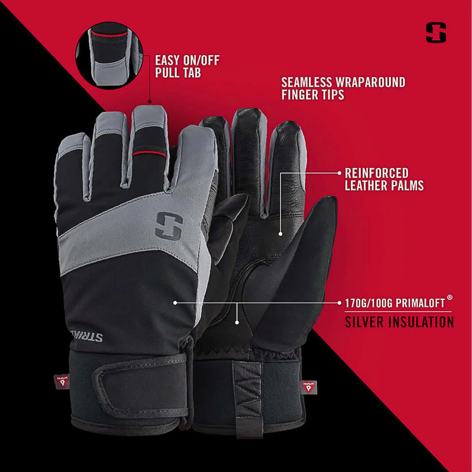 Striker Apex Waterproof Breathable Insulated Ice Fishing Gloves with Reinforced Full Leather Palm & Adjustable Neoprene Cuff