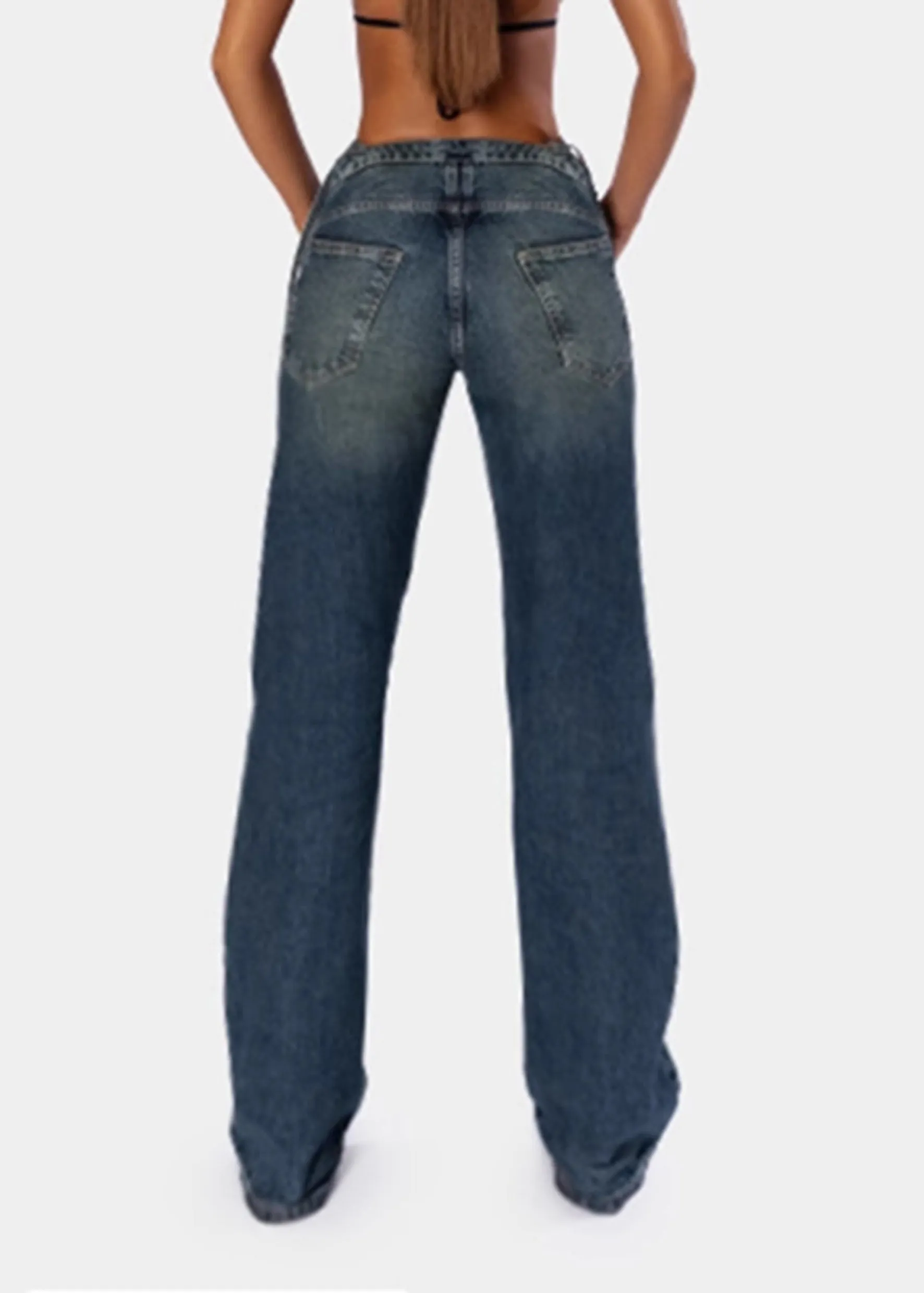 Stylish Navy Patchwork Denim Pants Spring YP008