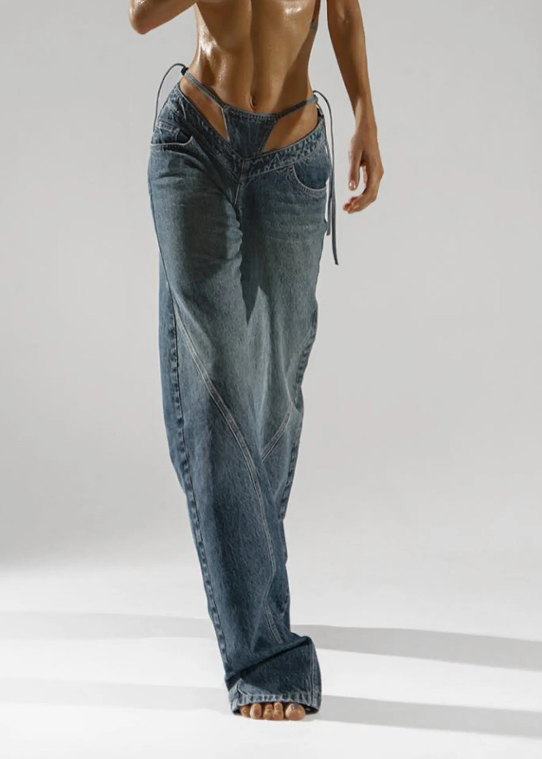 Stylish Navy Patchwork Denim Pants Spring YP008