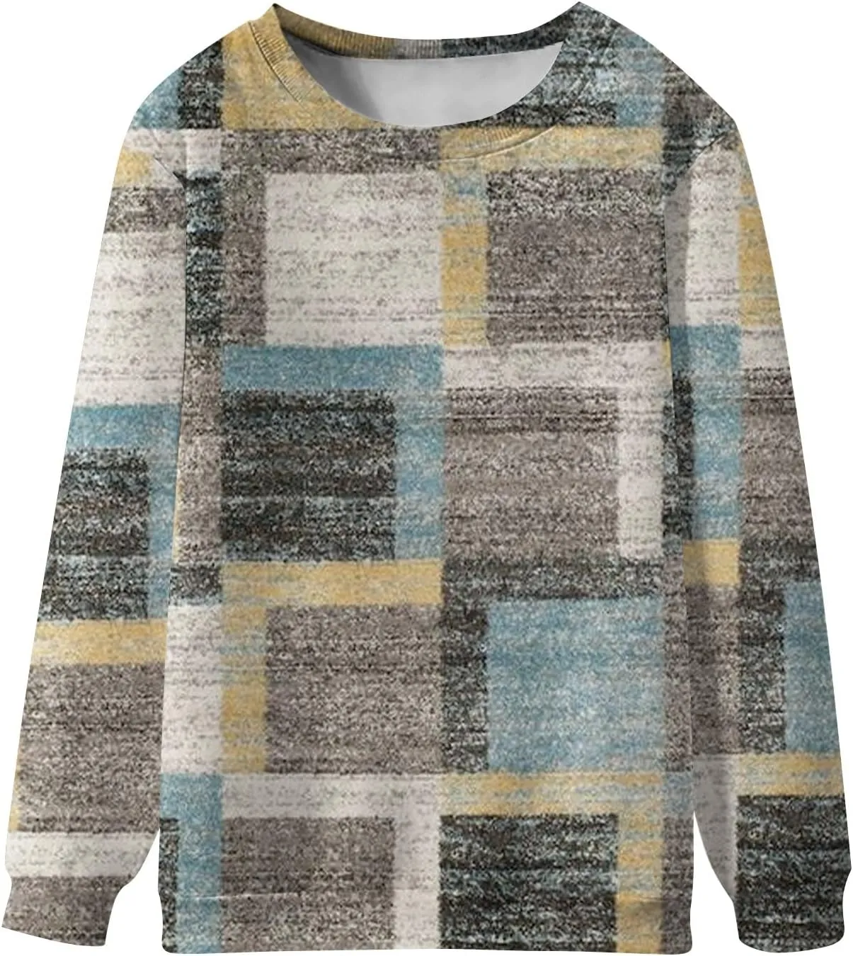 Stylish Patchwork Sweatshirt for Women Standard Fit Long Sleeve Crew Neck Pullover Striped Block Color Lightweight Blouse Top