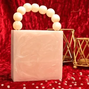 Sugarcrush Beige luxury Mini embellished clutch with pearl handle