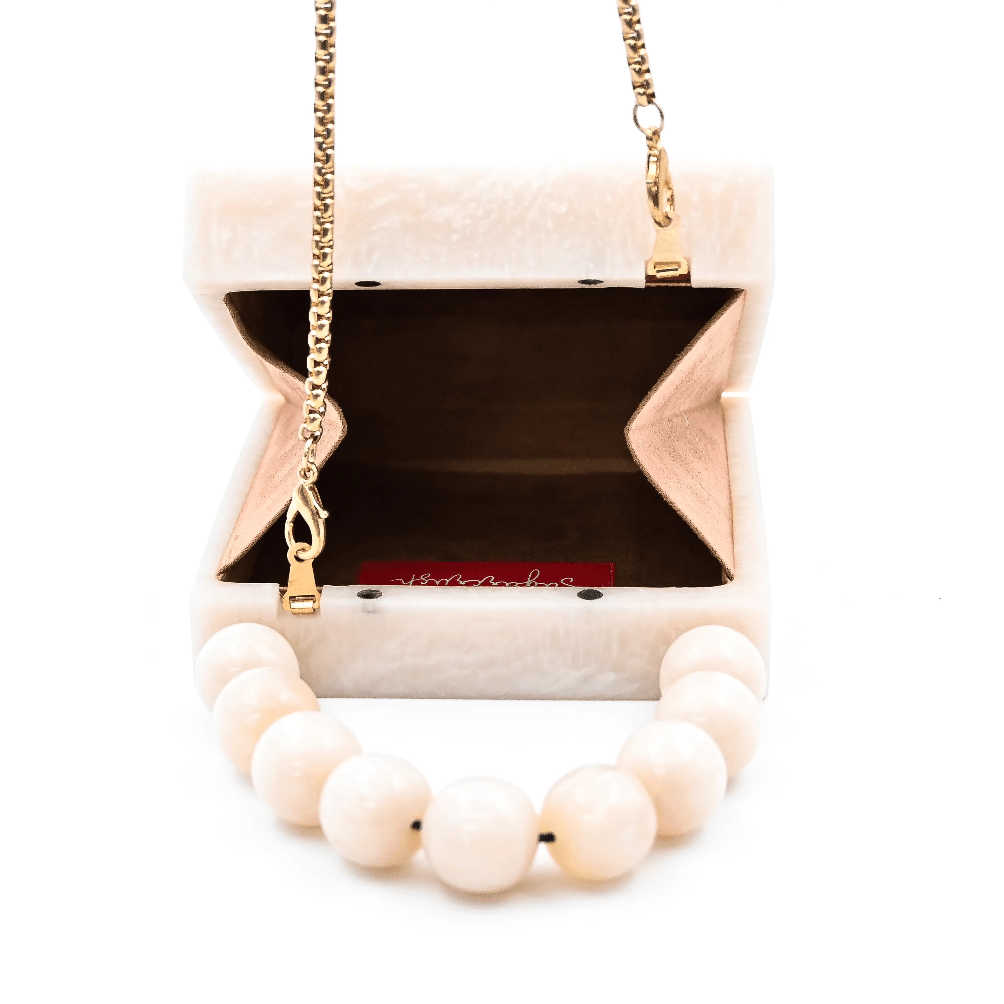 Sugarcrush Beige luxury Mini embellished clutch with pearl handle