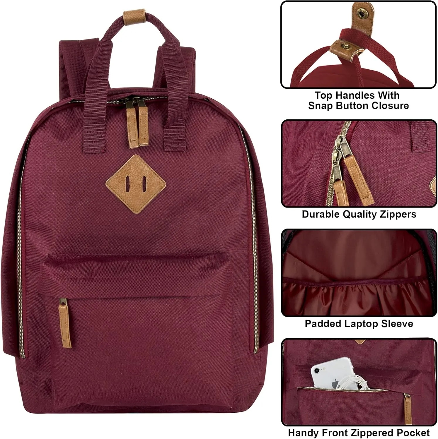 Summit Ridge College 16 Inch Laptop Backpack for Women, Men | Computer Travel Backpack Carry On Flight Approved for School, Work, Commuter (Burgundy)
