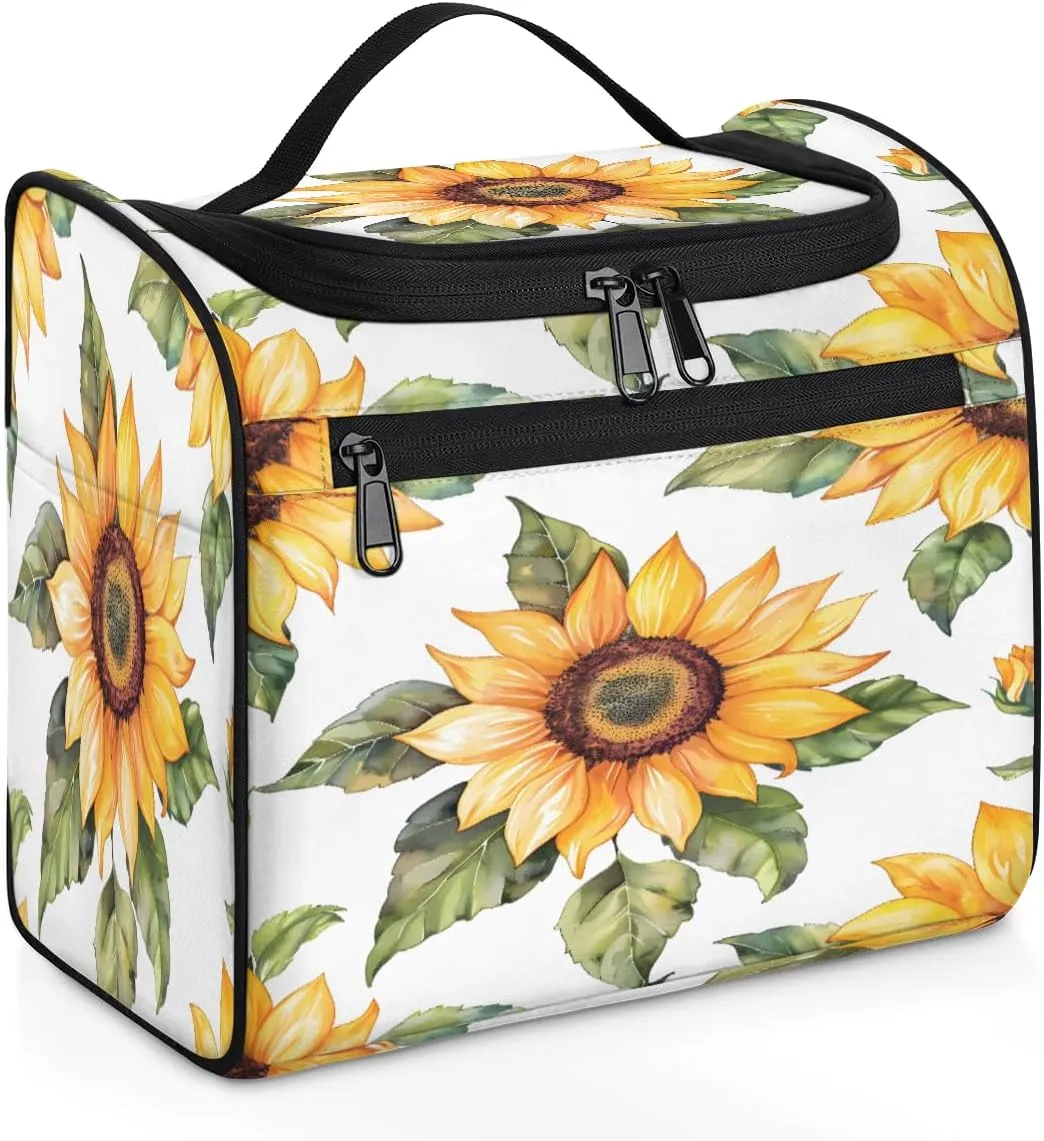Sunflowers Travel Toiletry Bag for Men and Women, Large Hanging Makeup Bag Organizer Toiletries Bag for Travel, Cosmetic Bag with Handle