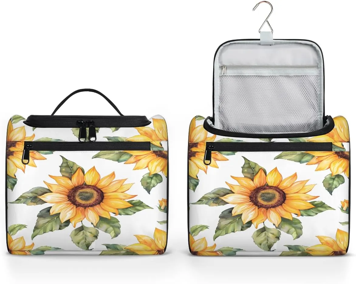 Sunflowers Travel Toiletry Bag for Men and Women, Large Hanging Makeup Bag Organizer Toiletries Bag for Travel, Cosmetic Bag with Handle