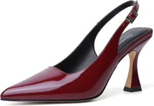 Susanny Slingback Kitten Heels Elegant Dressy Pumps for Women Closed Pointy Toe Sexy Chunky High Heels Wedding Bride Prom Party Dress Shoes