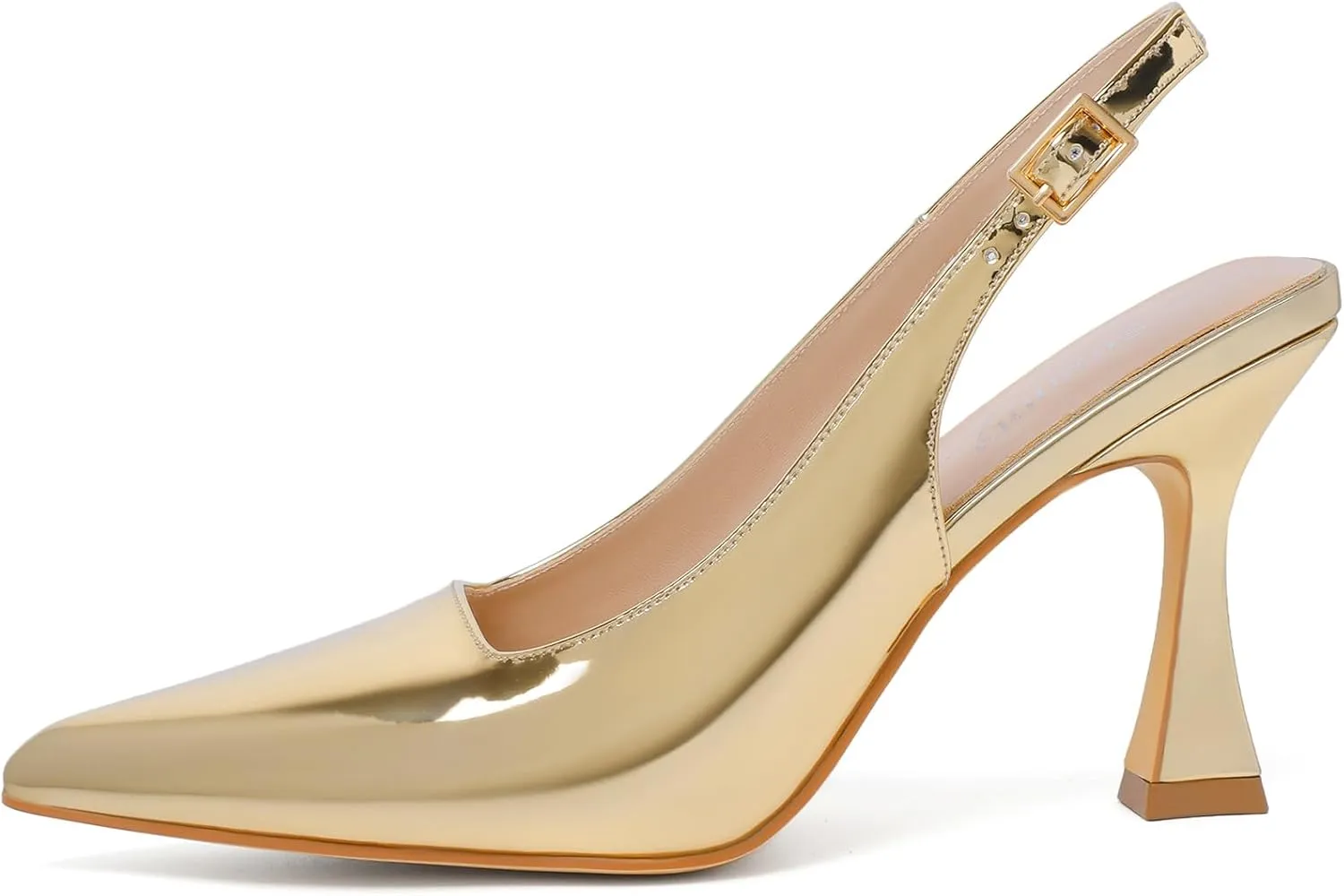 Susanny Sparkly Gold Slingback Kitten Heels Elegant Dressy Pumps for Women Closed Pointy Toe Sexy Chunky High Heels Wedding Bride Prom Party Dress Shoes