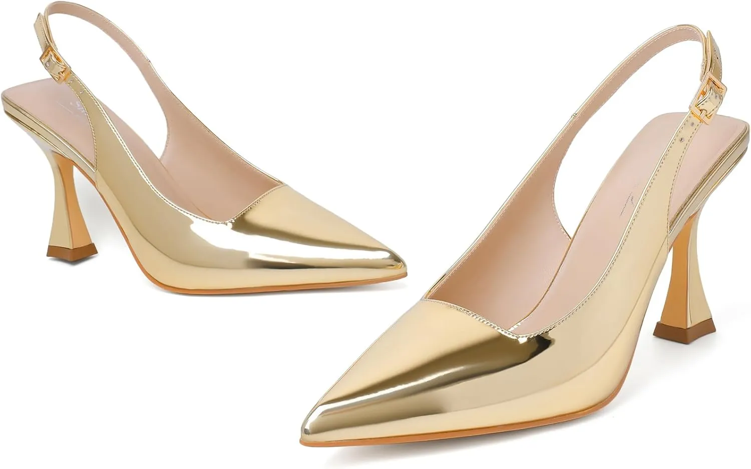 Susanny Sparkly Gold Slingback Kitten Heels Elegant Dressy Pumps for Women Closed Pointy Toe Sexy Chunky High Heels Wedding Bride Prom Party Dress Shoes