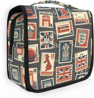susiyo Hanging Travel Toiletry Bag London Postage Stamps Postmarks Cosmetic Makeup Bag Portable Cosmetic Pouch Waterproof Shower Bag Travel Organizer Case for Women Girls