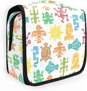 susiyo Hanging Travel Toiletry Bag Maya Mexican Symbols Cosmetic Makeup Bag Portable Cosmetic Pouch Waterproof Shower Bag Travel Organizer Case for Women Girls