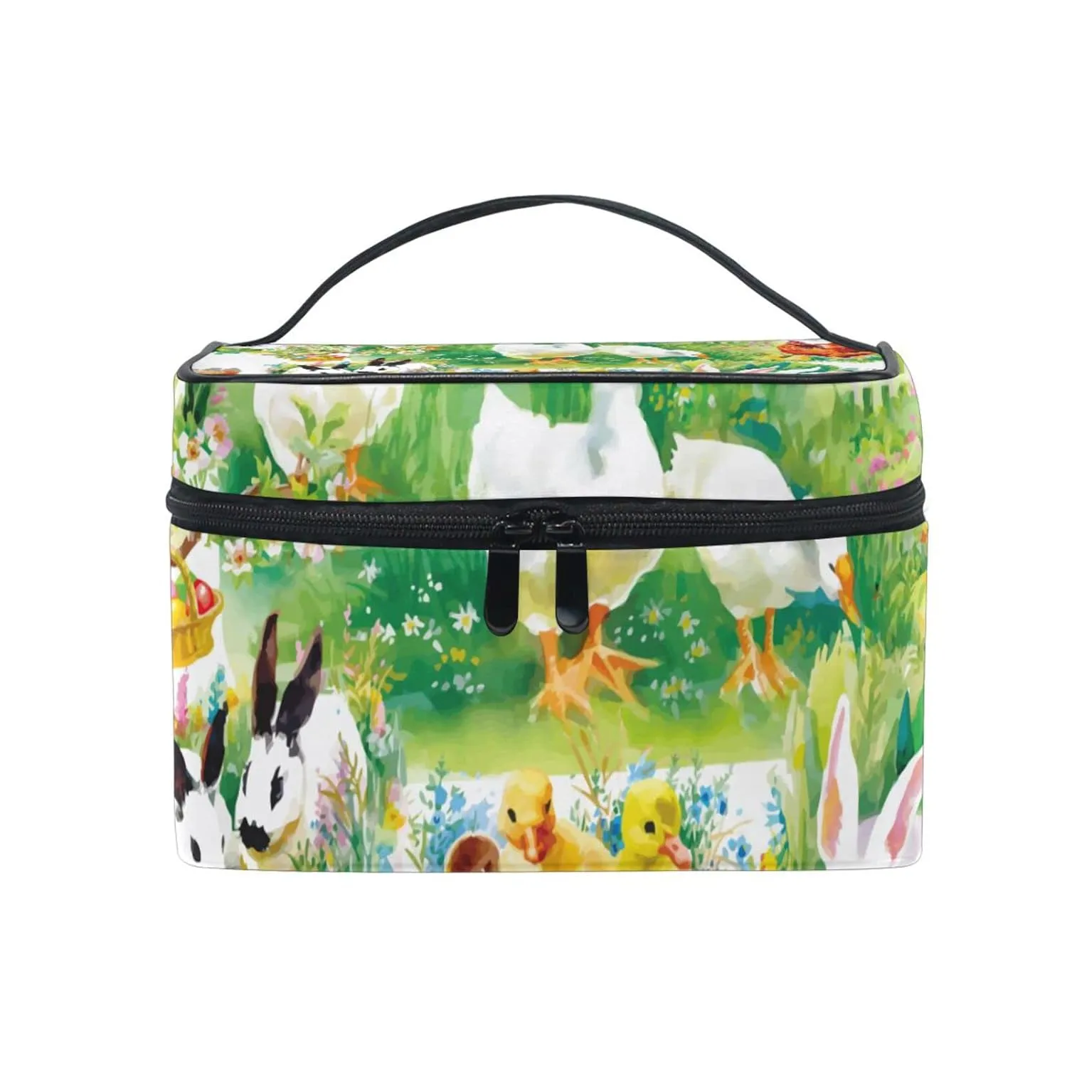 susiyo Makeup Bag Organizer for Travel Farm Ducklings Chickens Hares Women Cosmetic Bag with Handle
