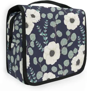 susiyo White Anemone Flower Portable Hanging Travel Toiletry Bag Makeup Pouch Organizer Multifunction Cosmetic Bag for Women Girls Men