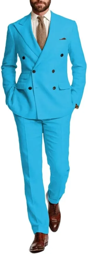 SUZHIMO Men's Linen Suit Double Breasted Suit Men 2 Piece Slim Fit Summer Wedding Suit